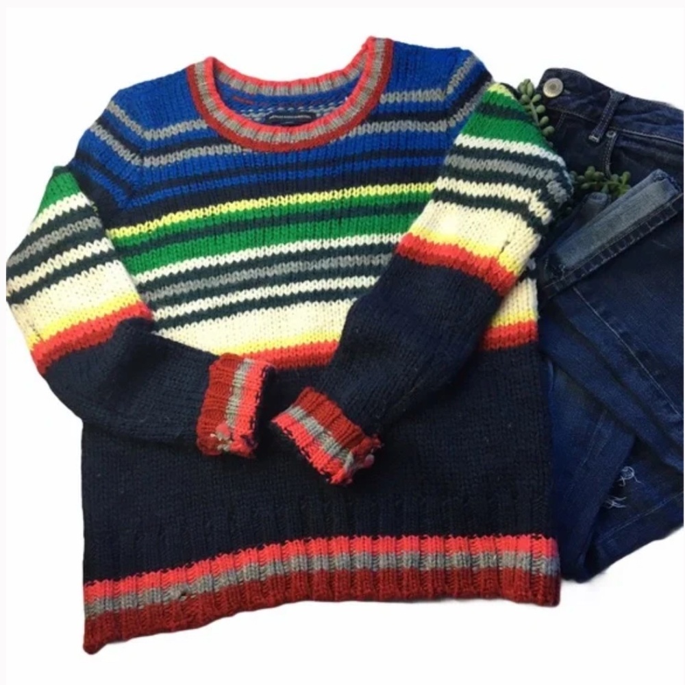 American Eagle Striped Wool Crew Neck Sweater - Small